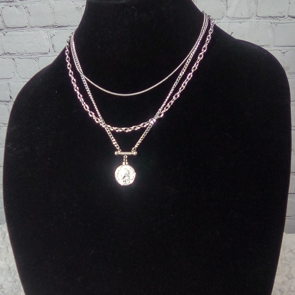 SILVER COIN PENDANT LAYERED NECKLACE ๐โโ๏ธ๐ - Picture 4 of 4